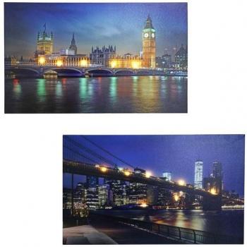 2er-Set LED-Bild, Leuchtbild Leinwandbild Wandbild, Timer 40x60cm Bridges