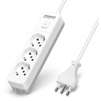Multipresa ciabatta elettrica 3 prese bipasso schuko con interruttore, cavo 1,5 metri, 10-16A