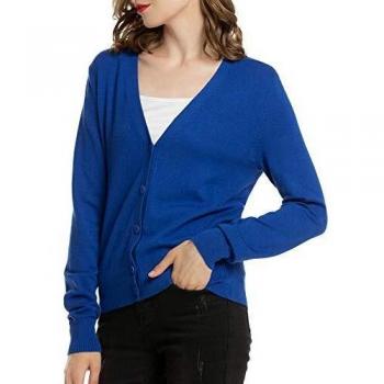 X-Small Woolen Bloom Button-Down V Neck Cardigan (Blue)