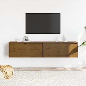 Armario de pared 2 módulos madera de pino marrón miel 80x30x35 cm