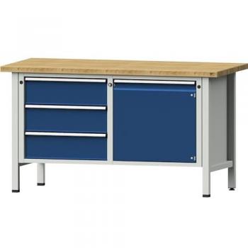 ANKE Werkbank V 1500x700x840mm Buche massiv lichtgrau mit 3 Schubladen und 1 Tür