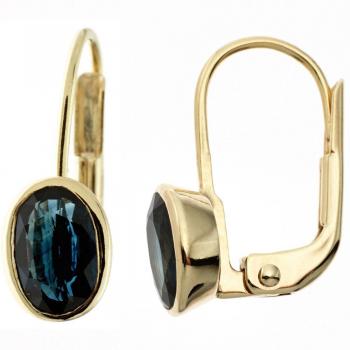 Jobo Boutons-Ohrhänger für Frauen in Gelbgold 333 mit zwei blauen Saphiren