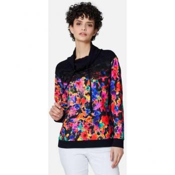 MADELEINE Floral Print Sweater – Spitzenakzente 38 (Schwarz/Mehrfarbig)