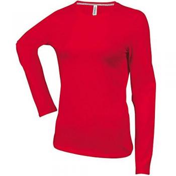 Damen Langarm T-Shirt Kariban, Rundhals, Rot, Größe M