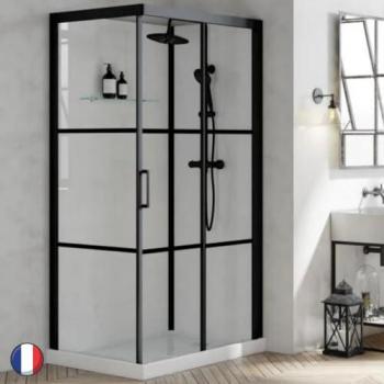 Cabine Brooklyn Noir 160x80 Porte coulissante Verre Sérigraphié