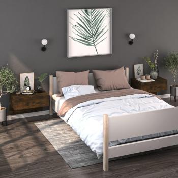 Mesita de noche de pared de roble ahumado 2 piezas