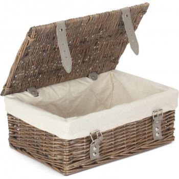 35cm Antique Wash Wicker Hamper Basket with Cotton Lining