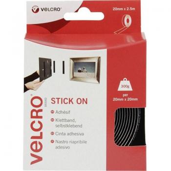 Velcro Stick‑On Noir – 20 mm × 2,5 m