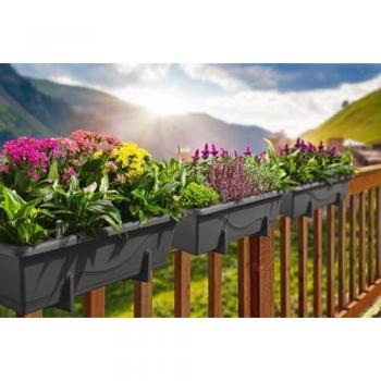Gardenico 400mm Balcony Planter with Self‑Irrigation, Anthracite, Triple Pack