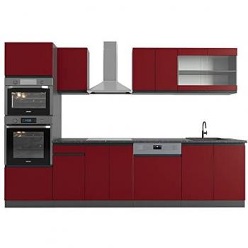 Cucina R-Line 300 cm Rosso/antracite con mobile alto, senza piano di lavoro