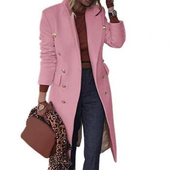 Abrigo de lana rosa para mujer Slim Fit Doble Pecho Otoño Invierno 2xL