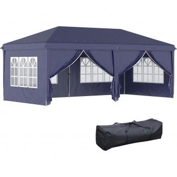 Gazebo Blu Pieghevole con 6 Pannelli Laterali 585x295 cm