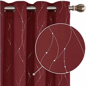 Tende Isolanti Deconovo, 2 Pannelli, 117x183 CM, Stampa Fili, Rosso Scuro