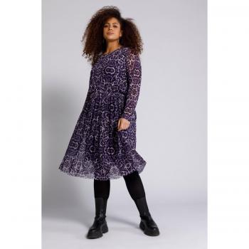 Abito donna in mesh con stampa leopardata, fodera coprente, vita elastica, scollo rotondo, maniche lunghe, viola, taglia 56/58, poliestere