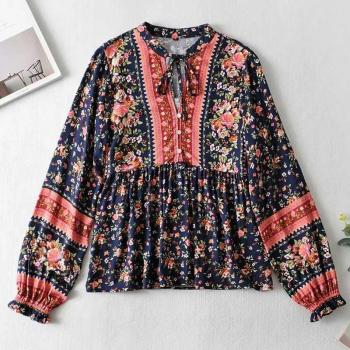 Blusa Floral Boho para Damas con Cuello V