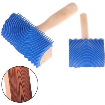 Rouleau de peinture avec manche en bois et caoutchouc grain bleu