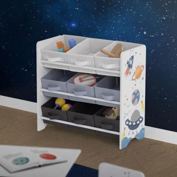 Organizzatore di stanza 62,5x30x60 cm: libreria con ripiani e box giocattoli
