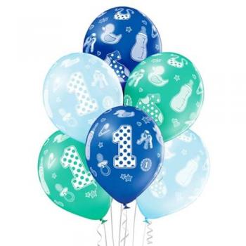 Kindergeburtstag Ballon-Set, Zahl 1, blau, 6 Stück
