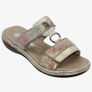 Rieker Women's Mules in Gold and Riptape Sandals in Tan