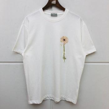 Top T-shirt Hommes Broderie Chrysanthème Violet et Blanc