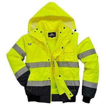 High Visibility Contrast Bomber Jacket in Yellow/Navy by Oxford Weave, Size XS