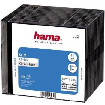 Étuis de protection slim pour disques optiques (Hama, lot de 20, noir et transparent)