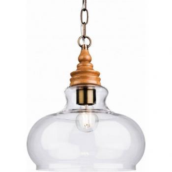 Netlighting Comet 1 Light Dome Ceiling Pendant Natural Wood with Clear Glass, E2