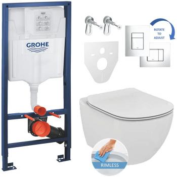 Grohe Complete Toilet System with Ideal Standard Tesi Aquablade and Chrome Flush Plate