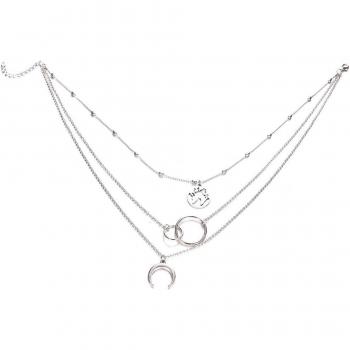 Silver Color Round Circle Moon World Map Necklace