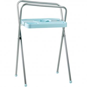 Porta vasca da bagno color alluminio e blu, dimensione 103 cm