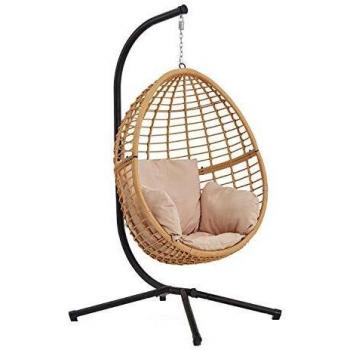 Sedia Sospesa In Resina Intrecciata Beige E Nera Auroa