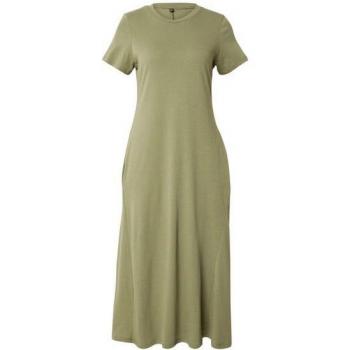 Khaki Strickmidikleid für Damen mit Taschen