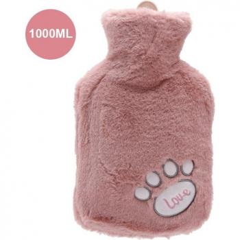 Bouteille à eau chaude 1000 ml, peluche chat caoutchouc, main ergonomique