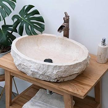 Naturstein-Marmor Aufsatzwaschbecken von Wohnfreuden, 60 cm – Creme‑Welle