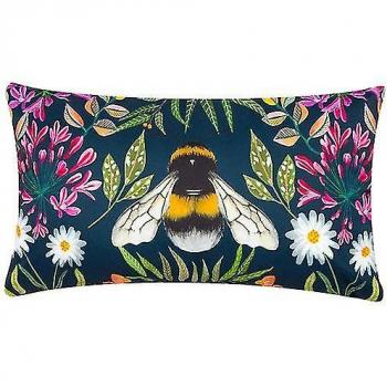 Dark Blue Zinnia Bee Outdoor Cushion Cover by Wylder