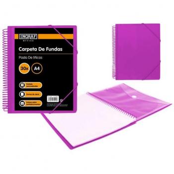 Estuche Morado 30 Fundas A4 + Sobre – Apertura 360° – Polipropileno Rígido
