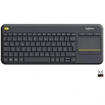 Logitech K400 Plus Clavier Sans Fil Touch TV Avec Contrôle Média et Pavé Tactile, Clavier Allemand QWERTZ