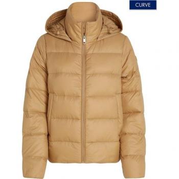 Curve Damen-Steppjacke Tommy Hilfiger – CRV Casual LW Down Hood – Größe 48 – Grüner Classic‑Khaki Farbton