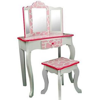 Scaffale toletta con sgabello e specchio rosso per piccoli Teamson
