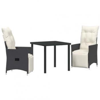 VidaXL Black Rattan Bistro Set, 3 Pieces + Cushions