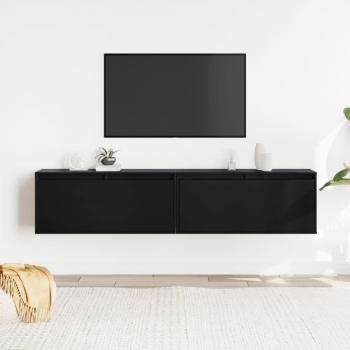 Armario de pared 2 uds madera maciza de pino negro 80x30x35 cm