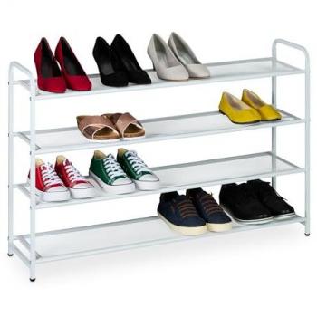 Narrow White Shoe Rack, 4 Shelves, Holds 16 Pairs