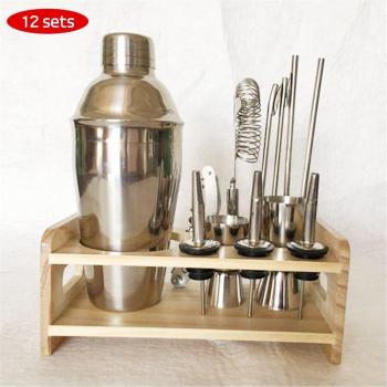 Elite Stainless Steel Bar Tool Collection – 250/350/550/750 ml, Wood‑Framed