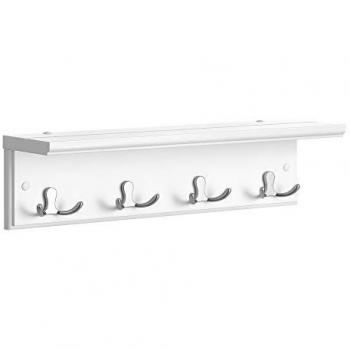 White Wall Coat Rack with Shelf and 4 Double Hooks