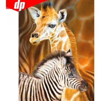 Strassstein-Gemälde Giraffe und Zebra