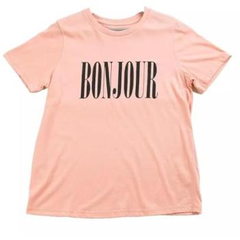 Bonjour Pink Women's Tee – Ultra-Comfortable Cotton, Stylish Slogan, Size 18