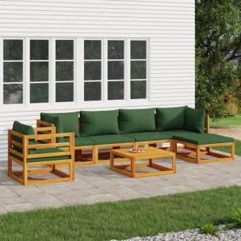 7 Piece Outdoor Lounge Set with Green Cushions Solid Wood