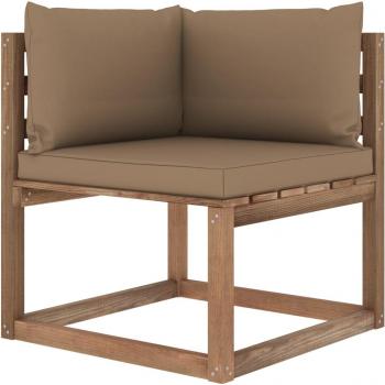 VidaXL Taupefarbenes Garten-Paletten-Ecksofa mit Kissen