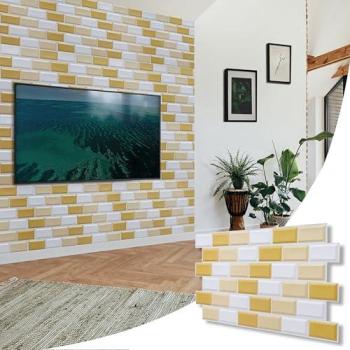 PVC 3D Subway Tile Wall Covering – Beige, 96 cm by 48 cm, Pack of Six