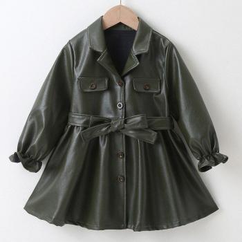 Manteau Trench en cuir PU pour petites filles 2-8 ans